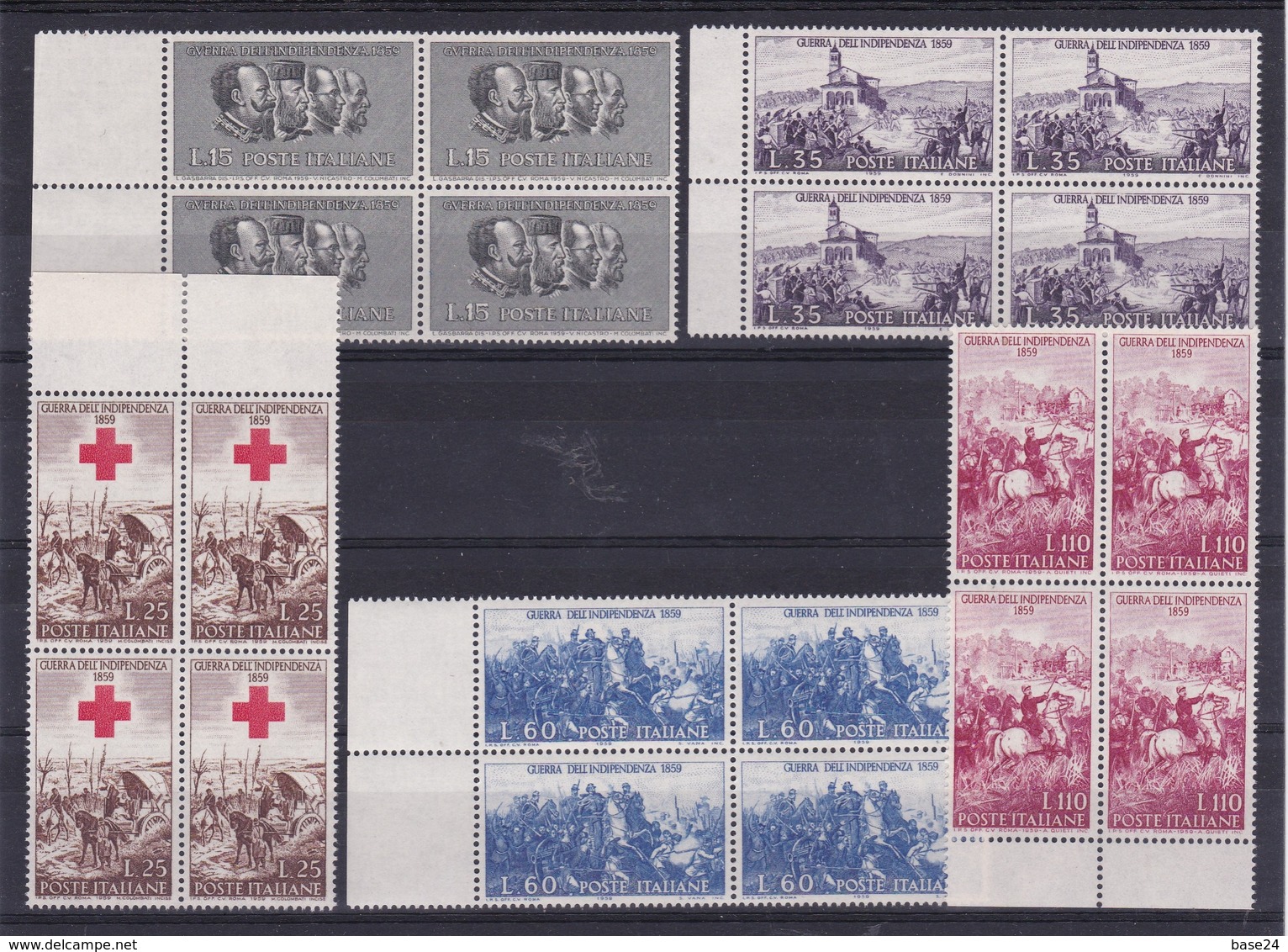 1959 Italia Italy Repubblica INDIPENDENZA INDEPENDENCE 4 Serie Di 5v. MNH** In Quartina Bl.4 - Altri & Non Classificati