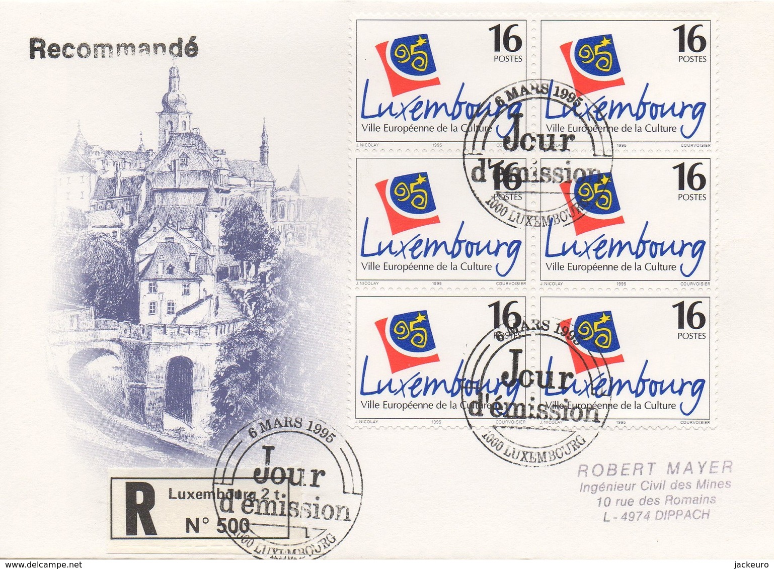 RE67   Recommandé  FDC Ville Européenne De La Culture 1995   TTB - Lettres & Documents