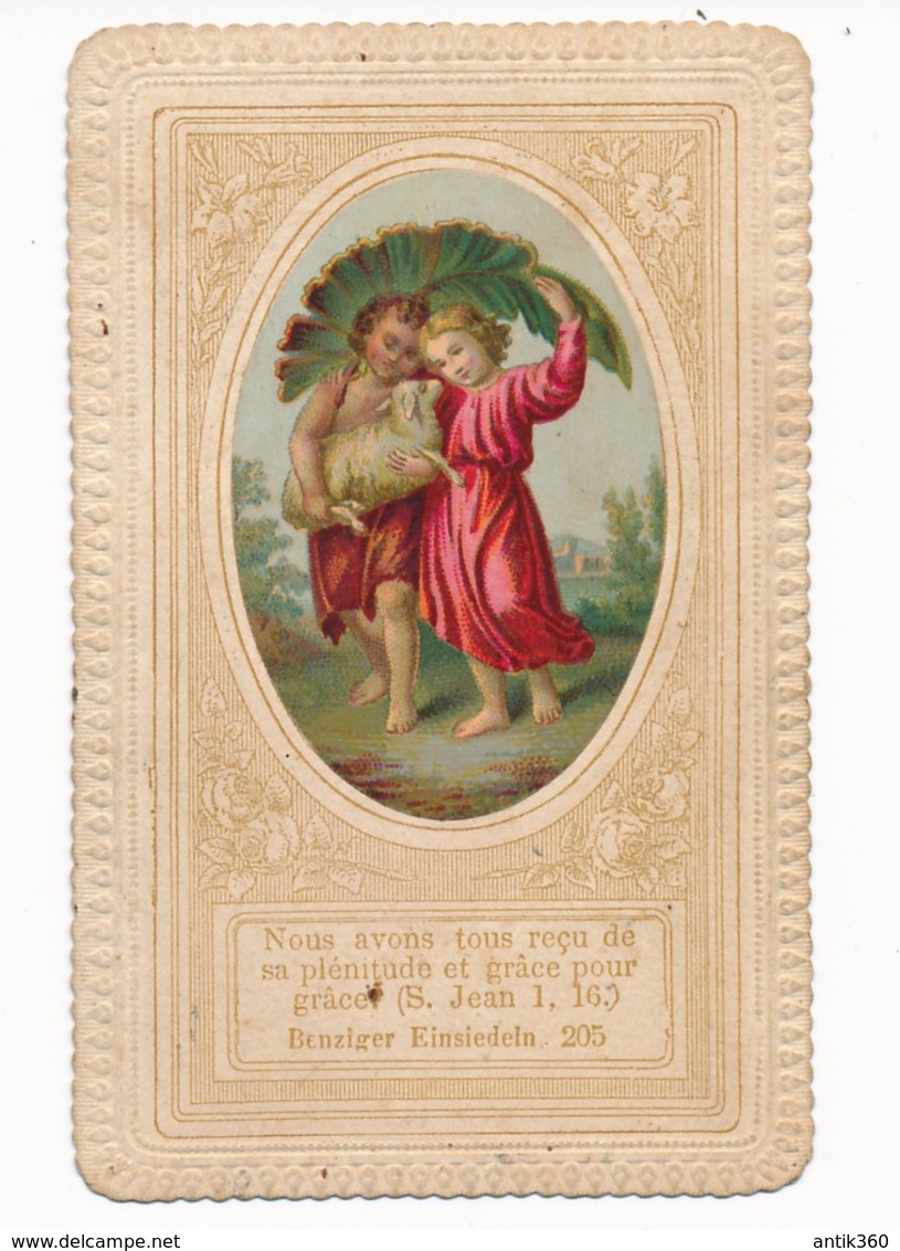 Image Pieuse XIXe Chromo Gaufrée - Nous Avons Tous Reçu Sa Plénitude... Enfants Mouton  - Benziger éditeur - Holy Card - Santini