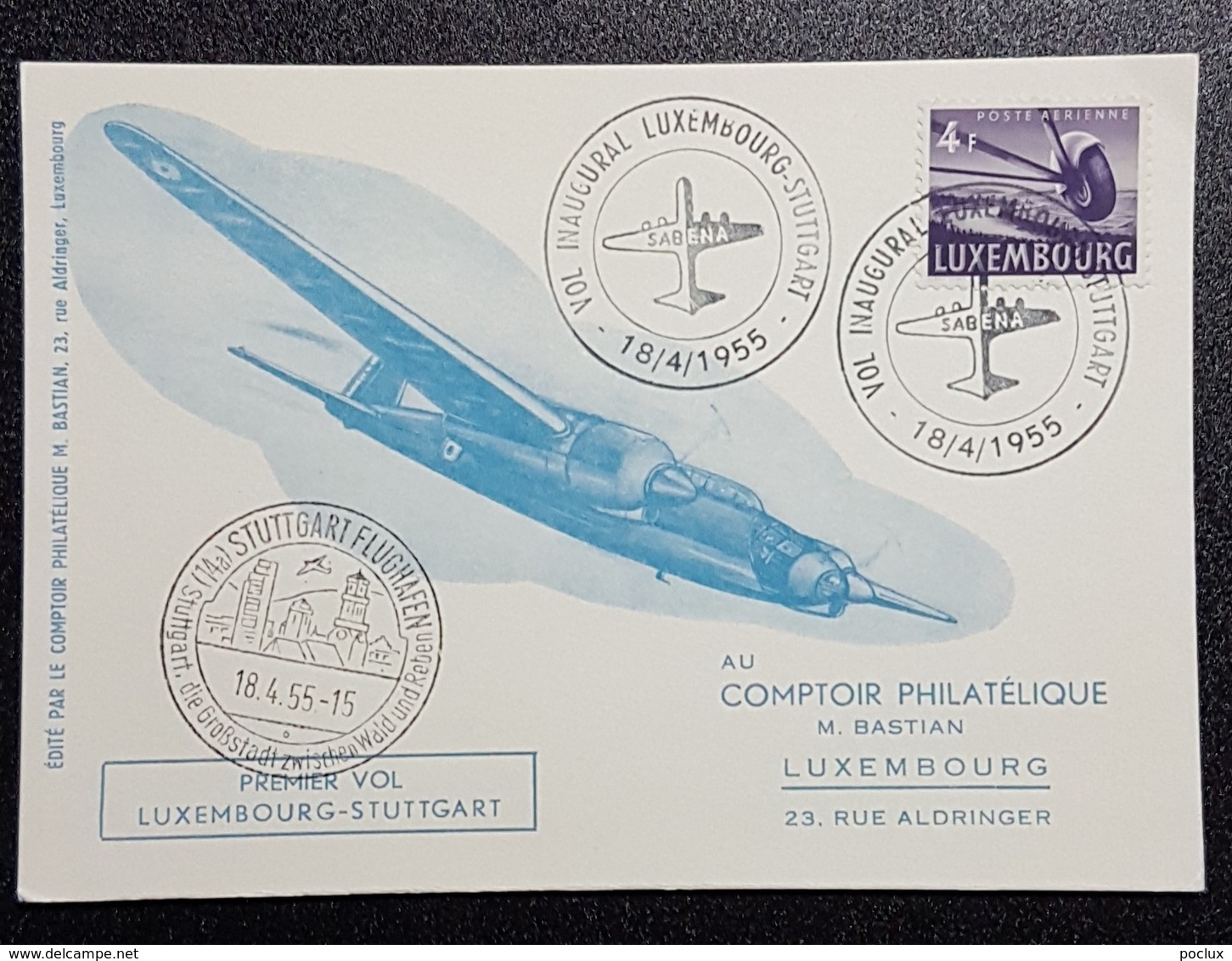 Luxembourg 1955- Vol Inaugural Luxembourg-Stuttgart - Other & Unclassified