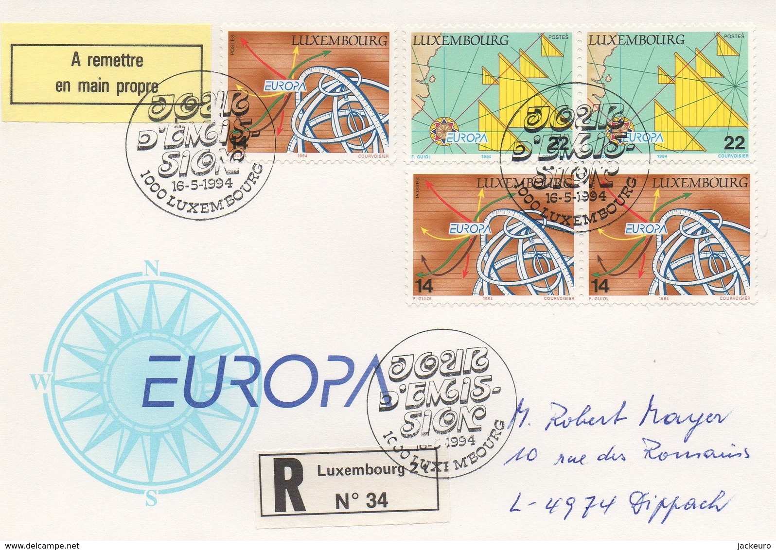 RE70   Recommandé  FDC Europa 1994   TTB - Lettres & Documents