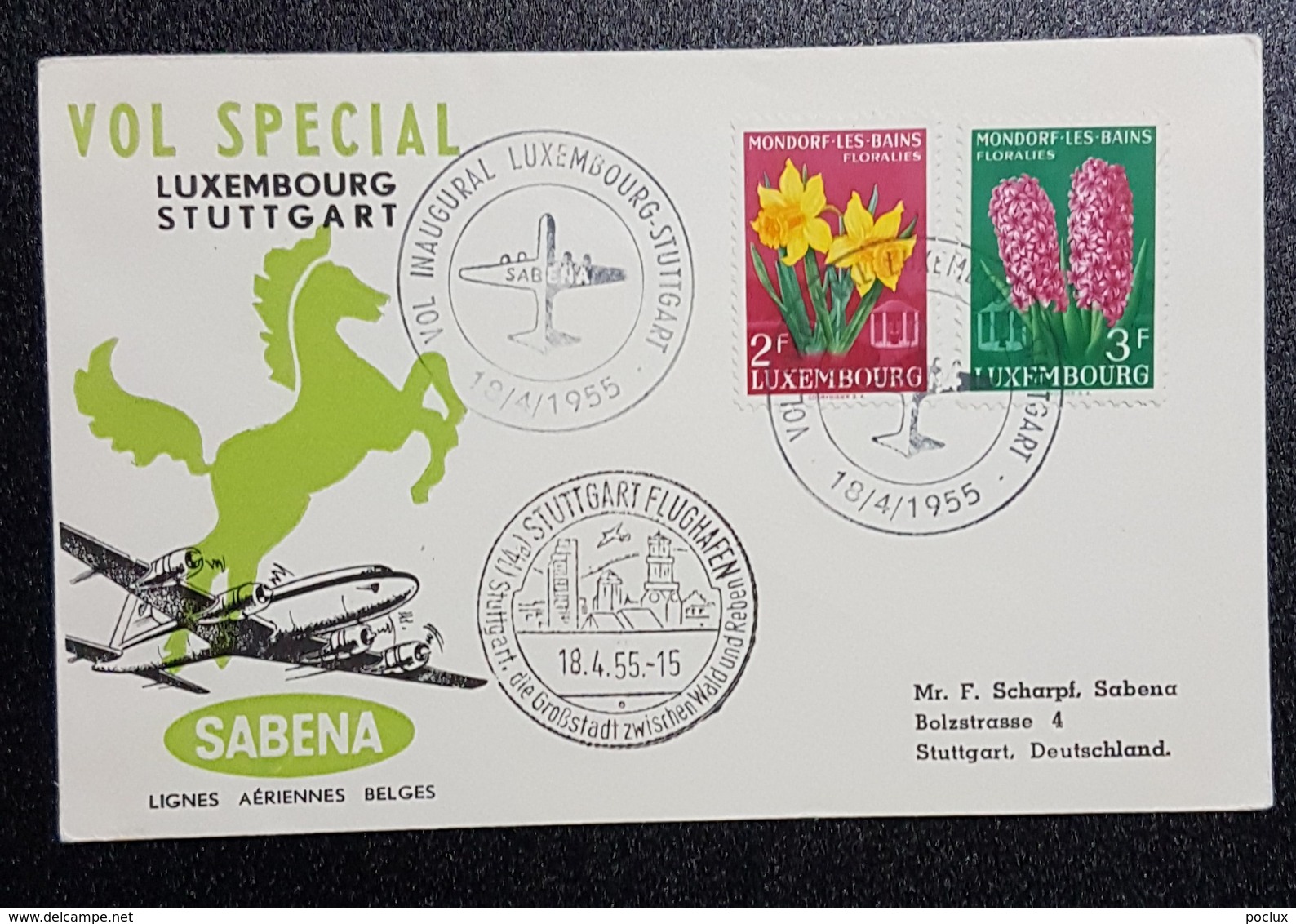Luxembourg 1955- Vol Spécial Luxembourg - Stuttgart  Sabena - Andere & Zonder Classificatie