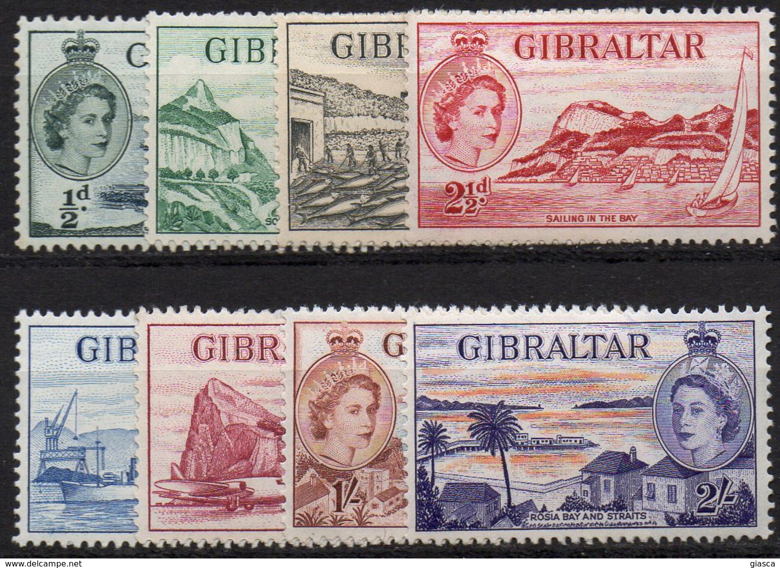 GIBRALTAR : G181  -  1953  8 Mint Pieces Of Set , To  2/. - Gibilterra