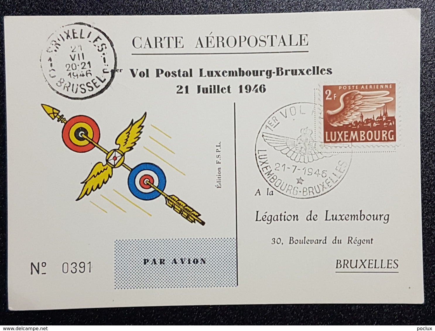 Luxembourg 1956- Carte Aéropostale- Vol Postal Luxembourg-Bruxelles - Autres & Non Classés