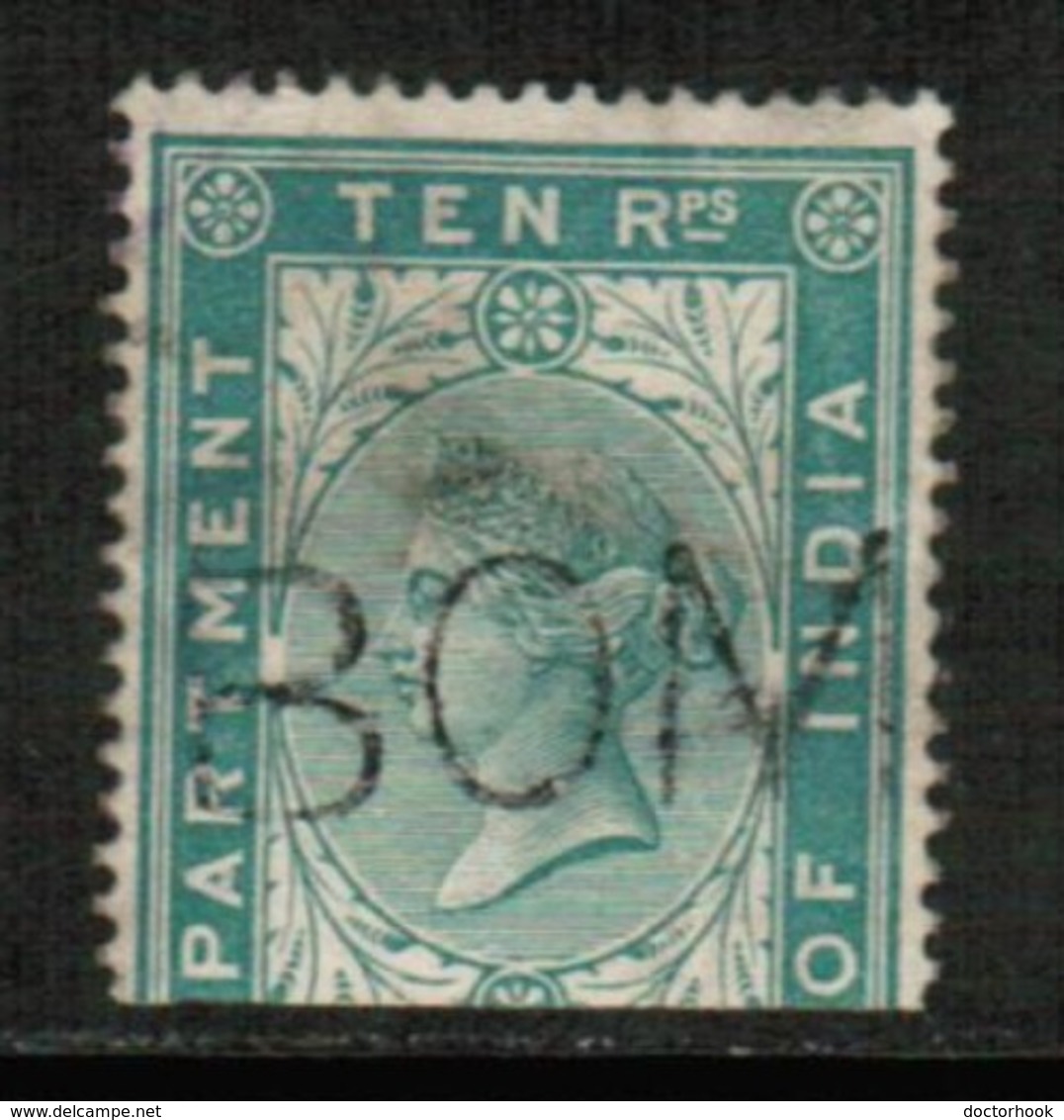 INDIA  Scott # UNLISTED 10 RUPEE Telegraph Stamp USED "AS IS" (Stamp Scan # 426) - 1858-79 Crown Colony