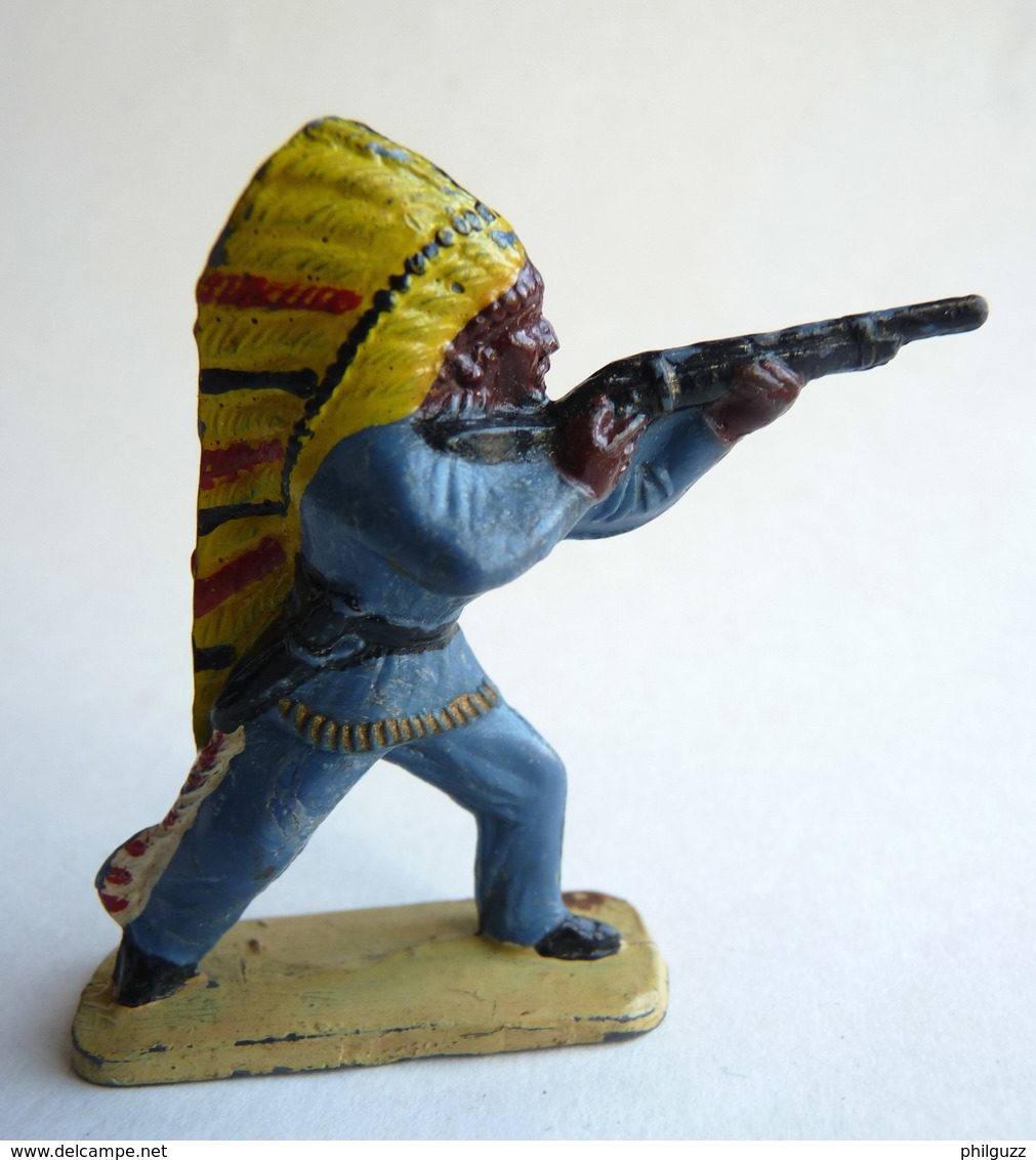 Figurine CYRNOS INDIEN IND I 1 TIREUR FUSIL DEBOUT 2 Bleu Coiffe Jaune 60's Pas Starlux Clairet - Militaires