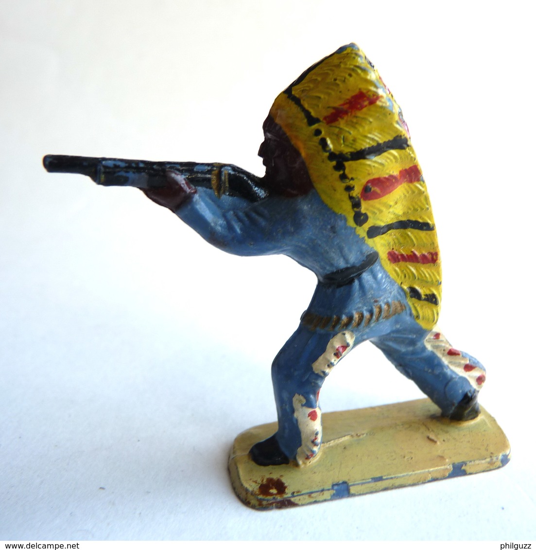 Figurine CYRNOS INDIEN IND I 1 TIREUR FUSIL DEBOUT 2 Bleu Coiffe Jaune 60's Pas Starlux Clairet - Militaires