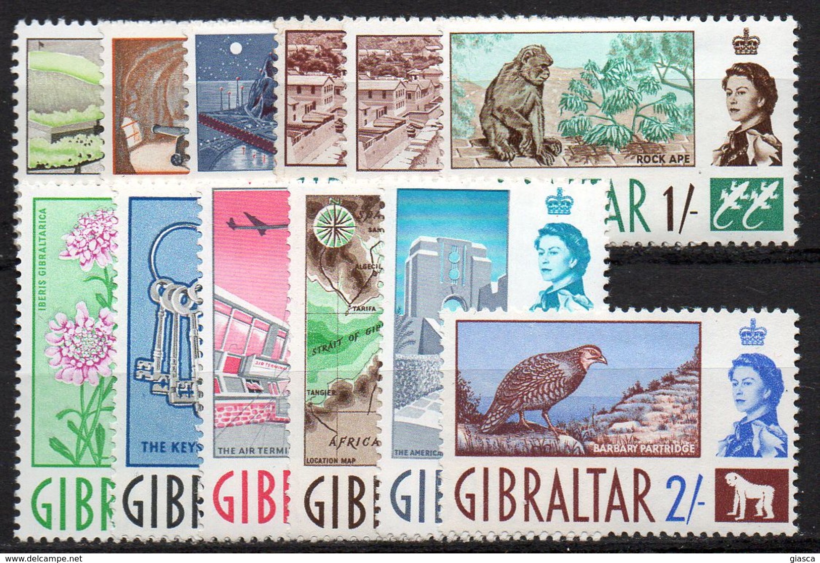 GIBRALTAR : G182  -  1960  12 Mint Pieces Of Set , To  2/.  ( 9 Pieces MNH ) - Gibilterra