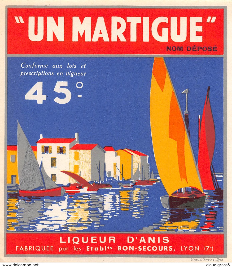 0266 "UN MARTIGUE - LIQUEUR D'ANIS" ETICHETTA ORIG. - Altri & Non Classificati