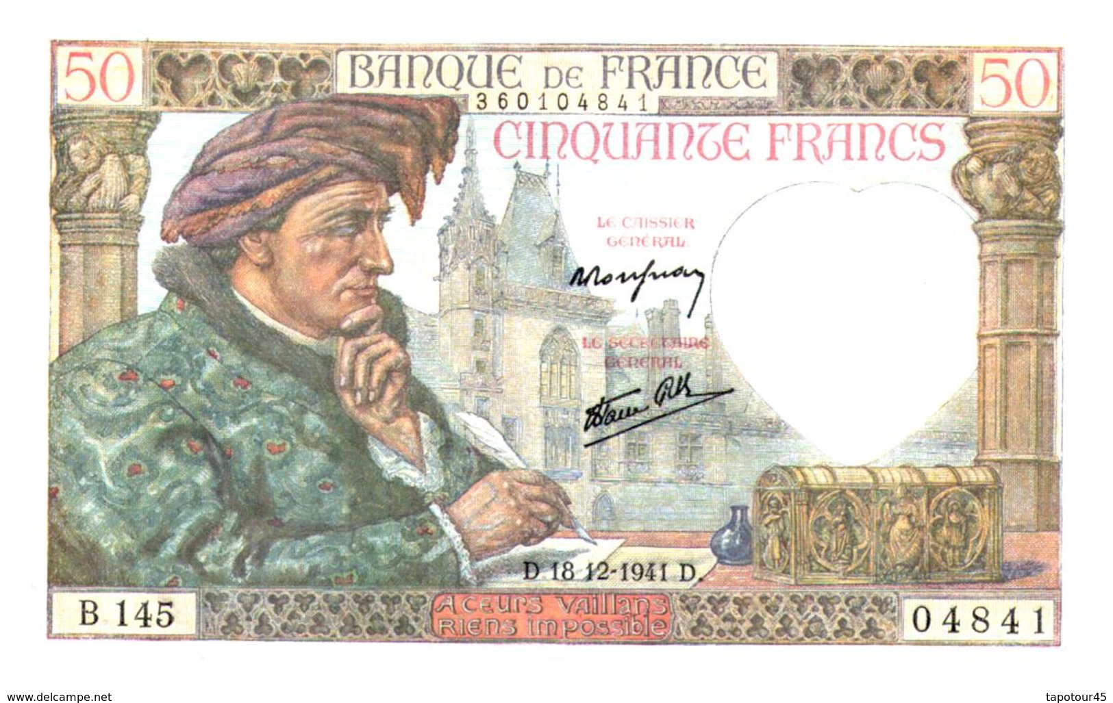 Billet  >  France > 50 Francs 1941 (comme Neuf) - 50 F 1940-1942 ''Jacques Coeur''