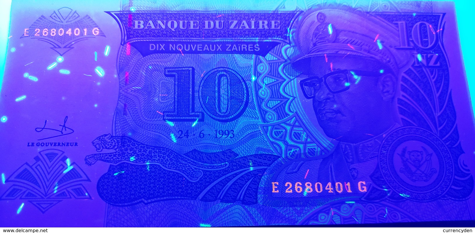 Zaire P55, 10 Nouveaux Zaires, President Mobutu S'es'e Seko Nkuku, Leopard UNC - Zaire