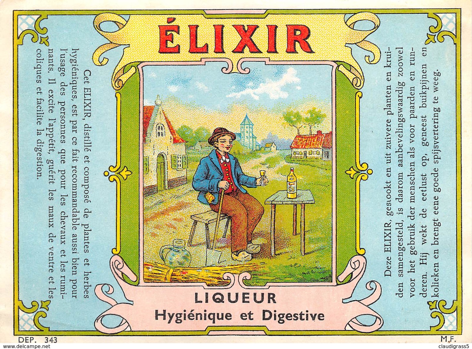 0268 "ELIXIR LIQUEUR HYGIENIQUE ET DIGESTIVE" ETICHETTA ORIG. - Altri & Non Classificati