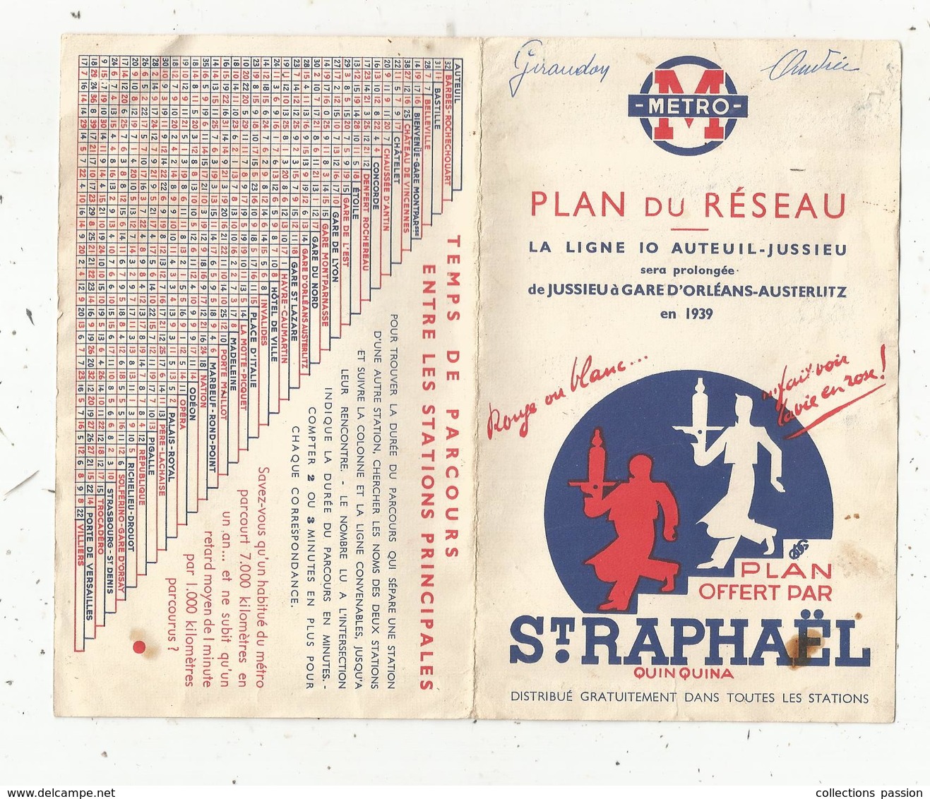 Plan Du Réseau , La Ligne 10 Auteuil-Jussieu Prolongée : Gare D'Orléans-Austerlitz ,METRO ,1939, 3 Scans, Frais Fr 1.45é - Europe