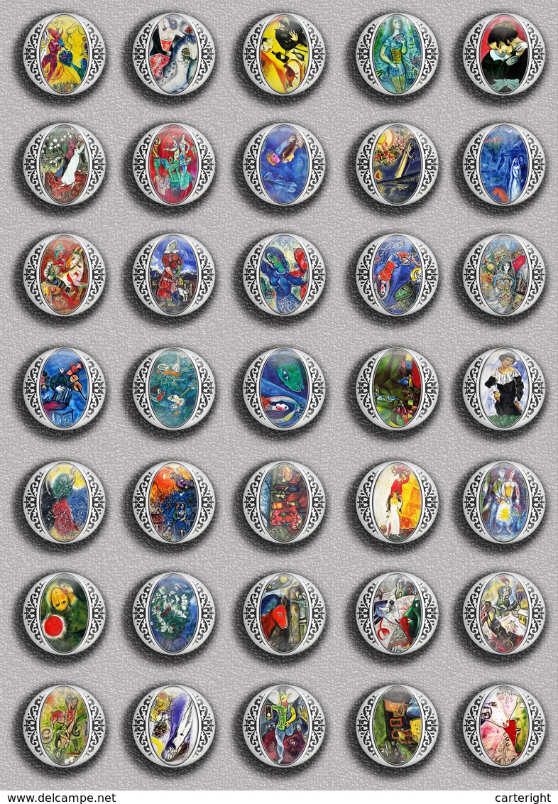 Marc Chagall Painting Fan ART BADGE BUTTON PIN SET 1 (1inch/25mm Diameter) 105 DIFF - Otros & Sin Clasificación