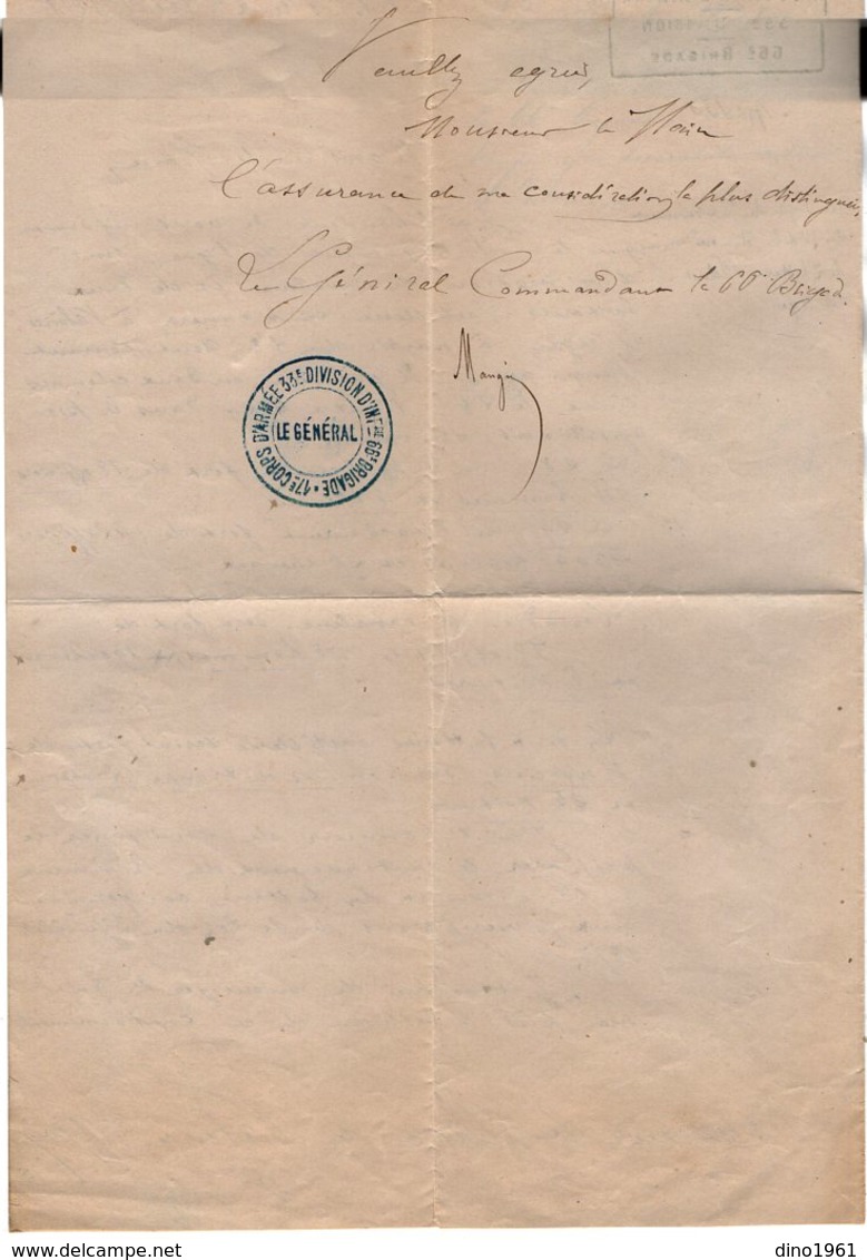 VP13.171 - MILITARIA - CAHORS - Lettre Du Gal Commandant La 66è Brigade Relative Aux Troupes Pour Mr Le Maire De VALENCE - Documentos