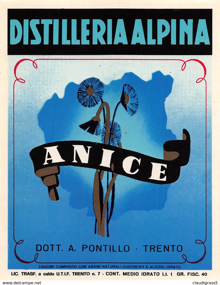 0276 " DISTILLERIA ALPINA - ANICE  " ETICHETTA ORIG. - Altri & Non Classificati