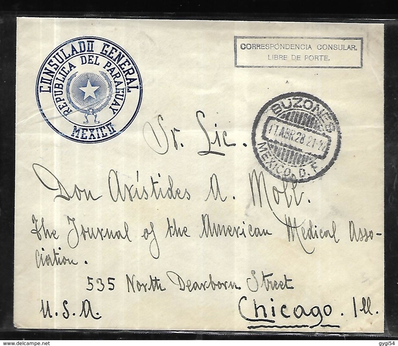 Lettre Consulaire Du Mexique Au Paraguay  Pour Chicago Le 11 Avril 1928 - Paraguay