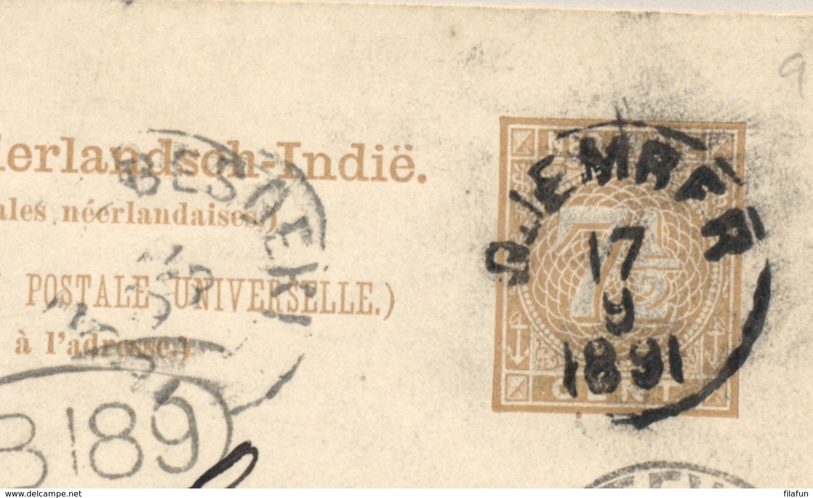 Nederlands Indië - 1891 - 7,5 Cent Briefkaart Van KR DJEMBER Over Genua Naar Amsterdam / Nederland - Netherlands Indies