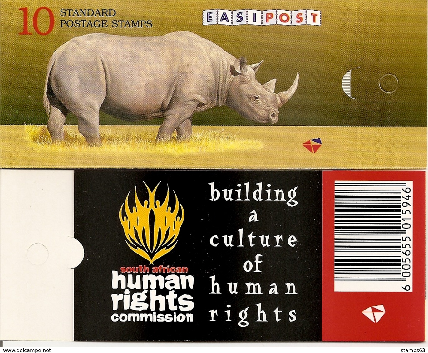 SOUTH AFRICA, 1997, Booklet 40a,  Rhino, Human Rights Text - Carnets