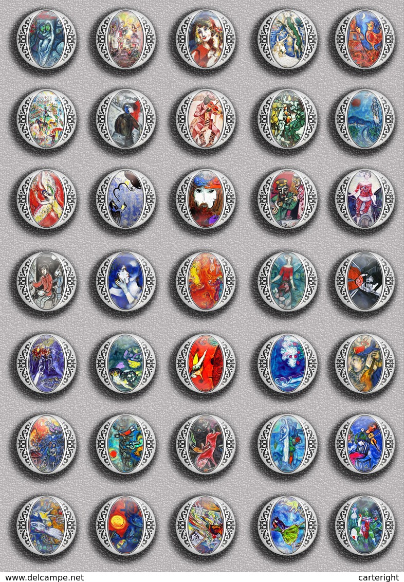 Marc Chagall Painting Fan ART BADGE BUTTON PIN SET 2 (1inch/25mm Diameter) 35 DIFF - Otros & Sin Clasificación