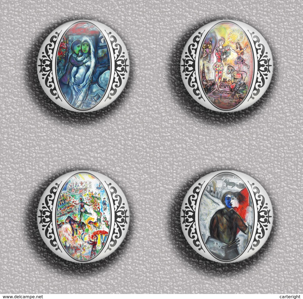 Marc Chagall Painting Fan ART BADGE BUTTON PIN SET 2 (1inch/25mm Diameter) 35 DIFF - Otros & Sin Clasificación