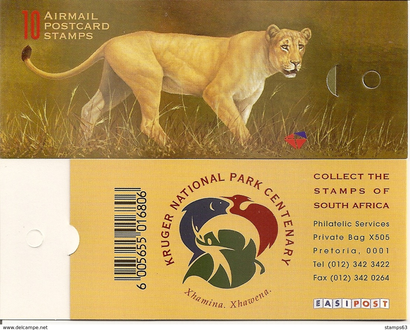 SOUTH AFRICA, 1998, Booklet 44,  Big Five, Kruger Park 100 Years - Cuadernillos