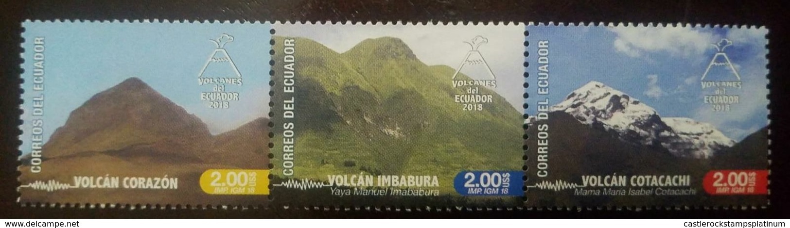 RL) 2018 ECUADOR, VOLCANO CORAZON, IMBABURA VOLCANO, VOLCAN COTACACHI, NATURE, STRIP OF 3, MNH - Equateur