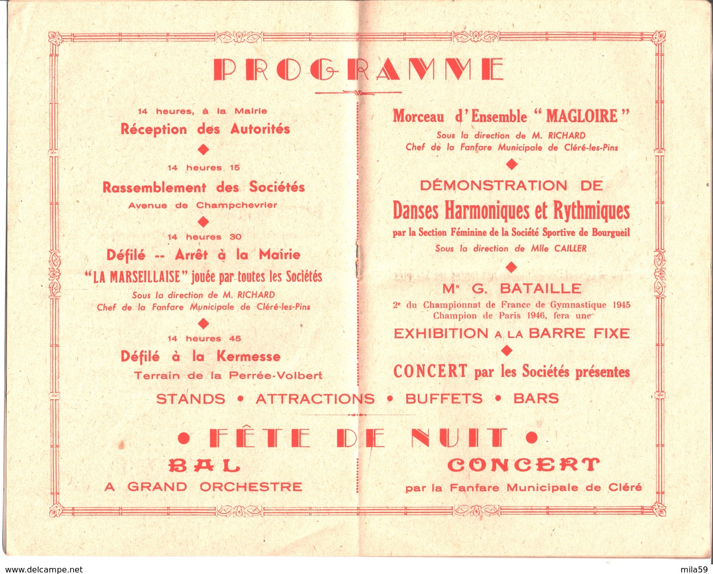 Cléré Les Pins. Grande Kermesse. 25 Août 1946. Programme Souvenir. - Autres & Non Classés