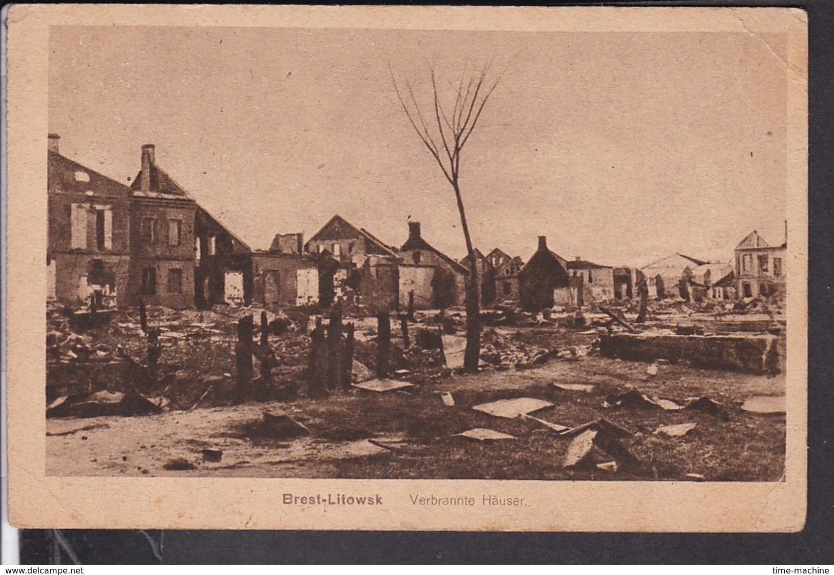 Brest Litowsk  Verbrannte Häuser  Feldpost 1917 Stempel " Eisenbahn Betriebskompagnie 51 " - Weißrussland