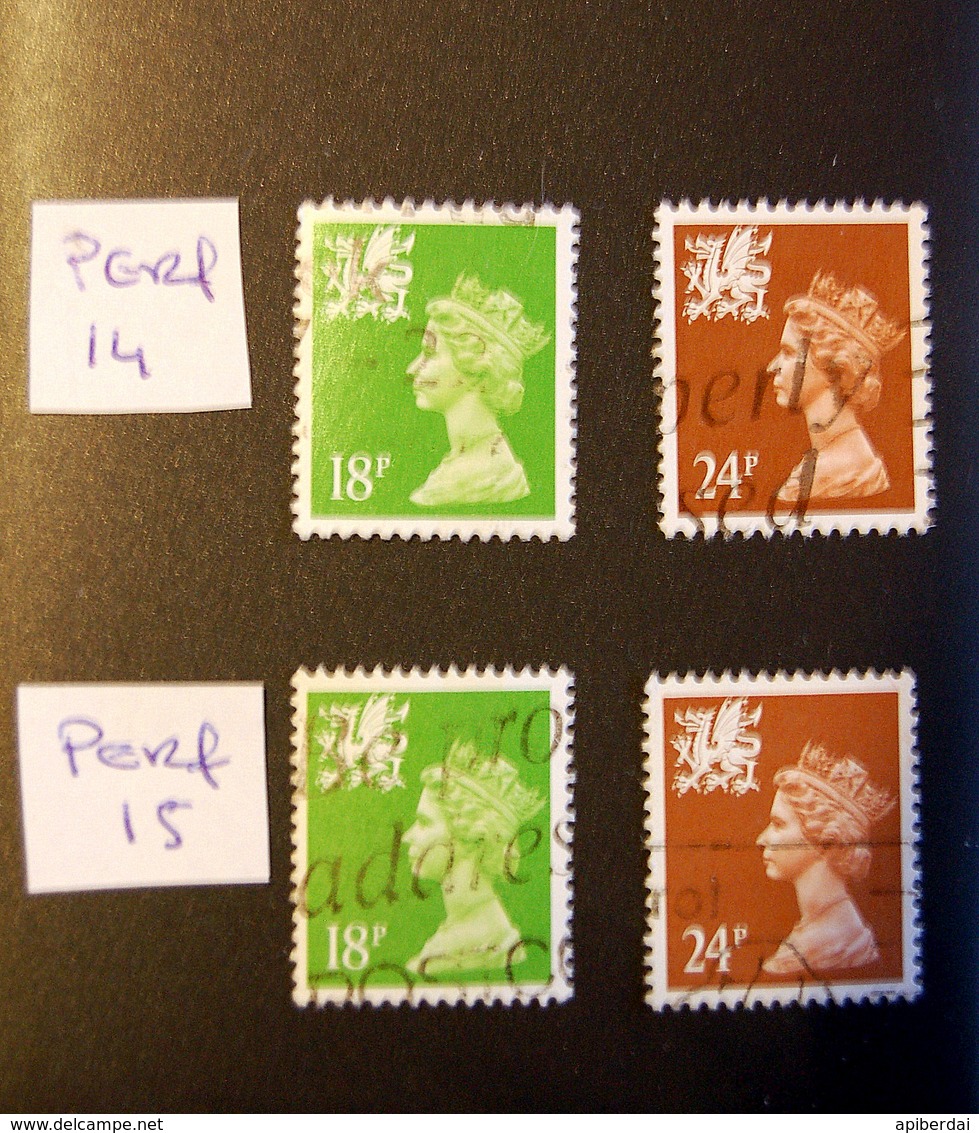 Great Britain / England - Wales Machin 1992 W48b W59b Perf 14 + W48 W59 Perf 15  ( 4 Stamps Used ) II - Machins