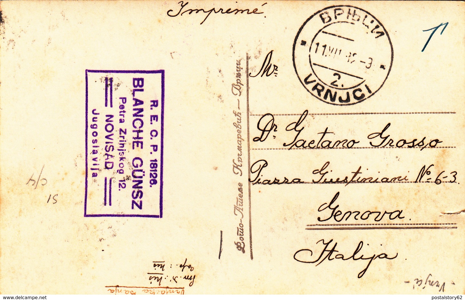 Novi Sad To Genova Post Card 1939 Franc. E Cartolina Con Taglietto. - Serbia