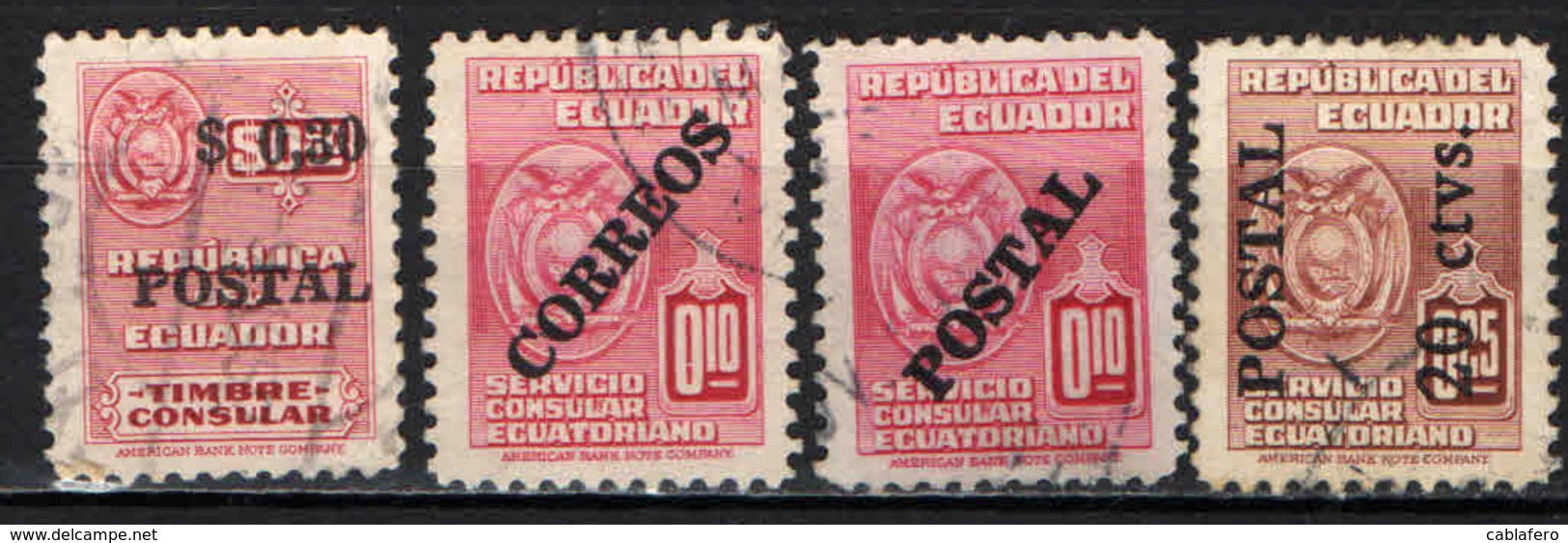 ECUADOR - 1951 - CAMPAGNA D'ALFABETIZZAZIONE - FRANCOBOLLI DI SERVIZIO CONSOLARE CON SOVRASTAMPA - OVERPRINTED - USATO - Ecuador
