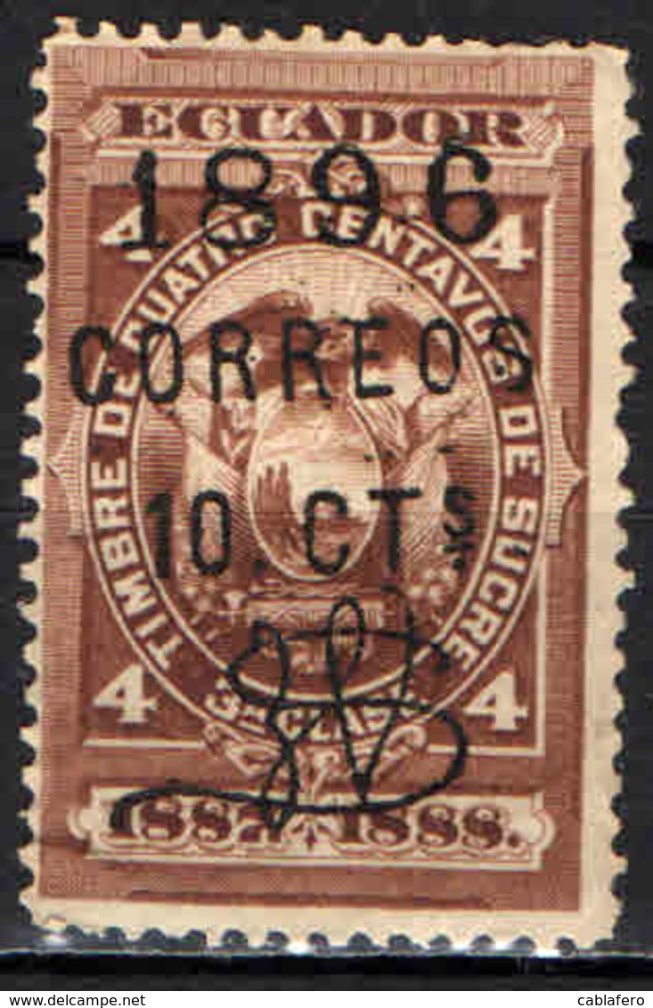 ECUADOR - 1896 - STEMMA CON SOVRASTAMPA - OVERPRINTED-  USATO - Ecuador
