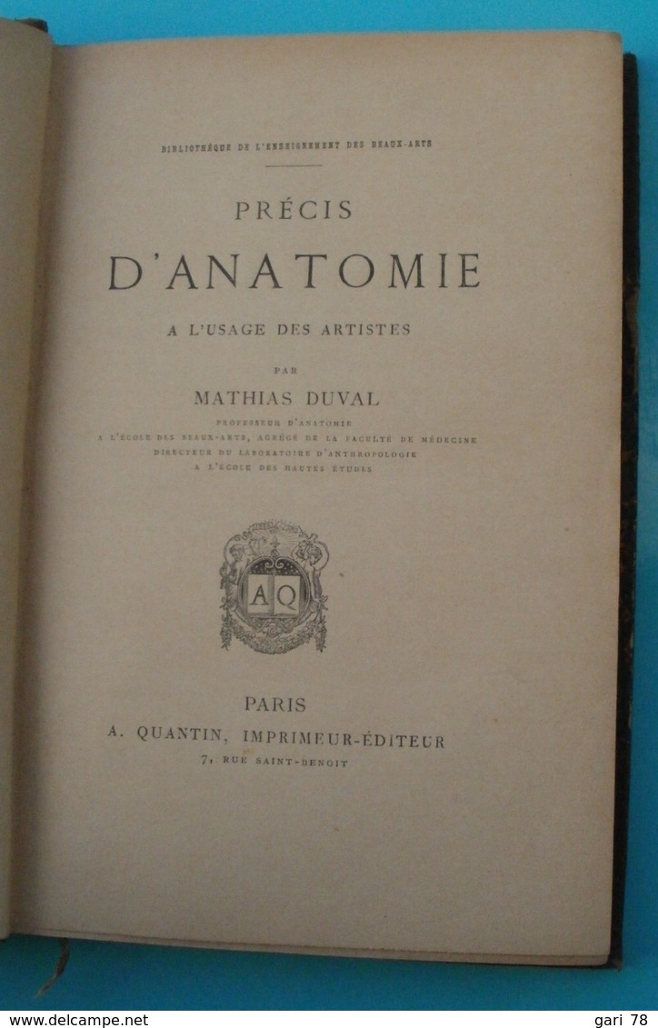 Livre Relié Matthias DUVAL Précis D'anatomie à L'usage Des Artistes - 1901-1940