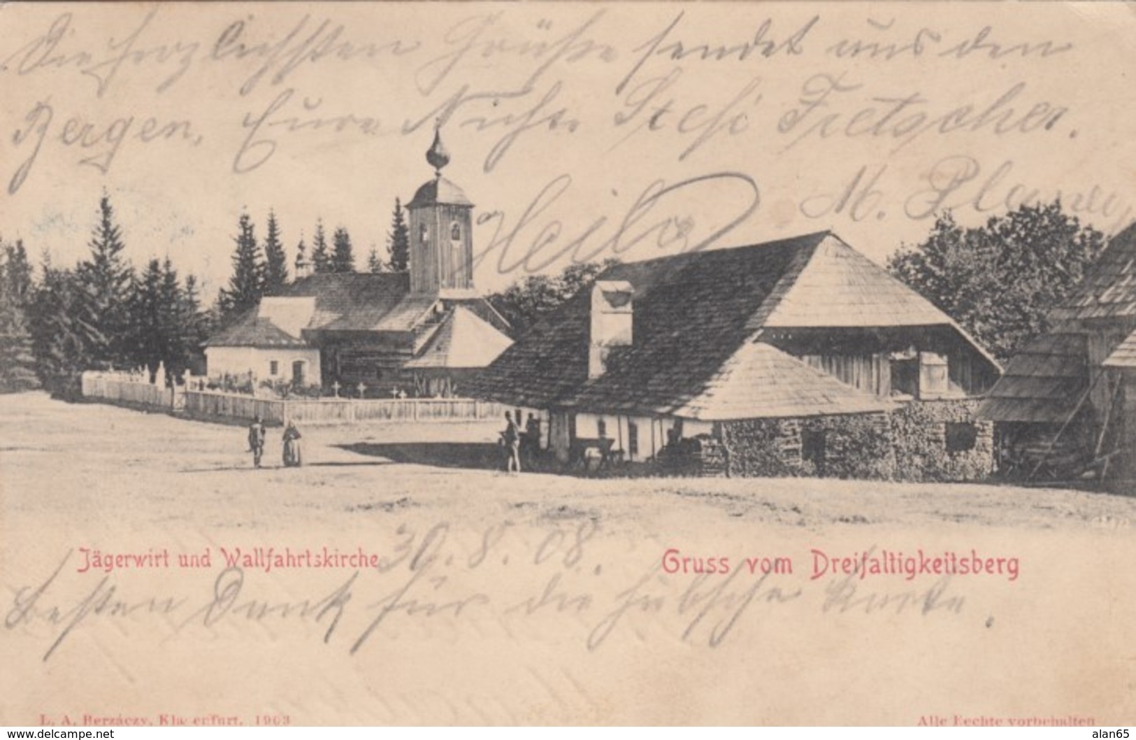 Gruss Vom Driefaltigkeitsberg, Church And Jaegerwirt Guest House, C1900s Vintage Postally Used Postcard - Other & Unclassified