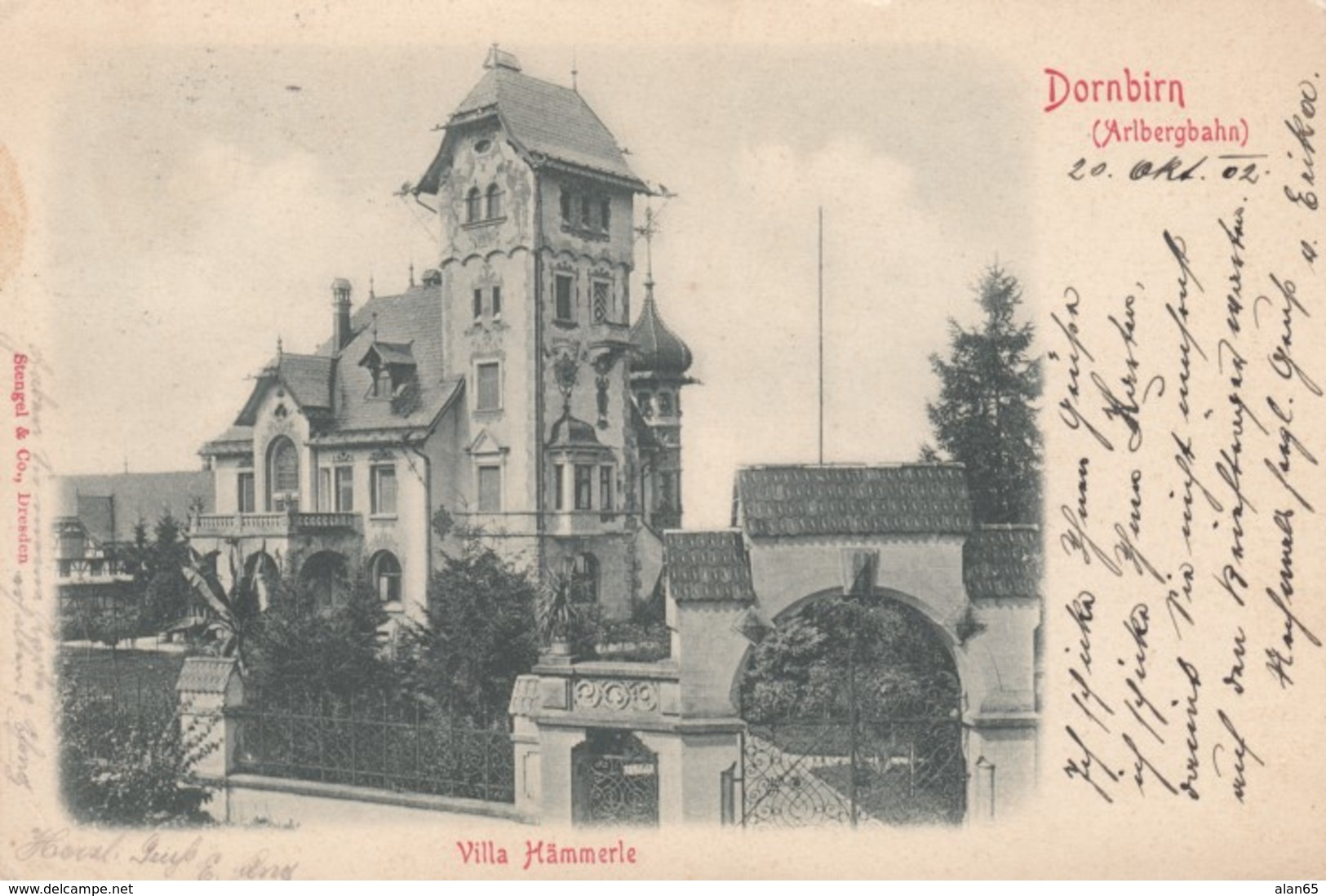 Dornbirn Austria, Arlbergbahn, Villa Haemmerle, C1900s Vintage Postally Used Postcard - Dornbirn