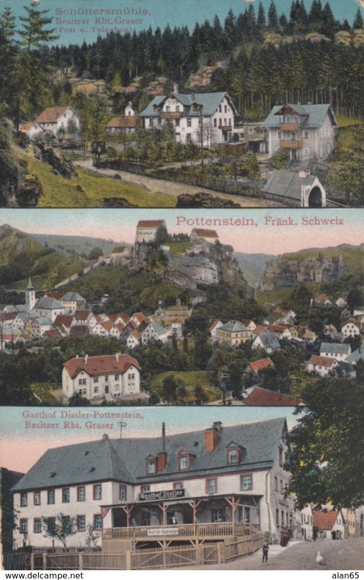 Pottenstein (Bayreuth) Bavaria Germany, Multi-view Gasthof Distler, Schuettersmuehle, C1900s Vintage Postcard - Pottenstein