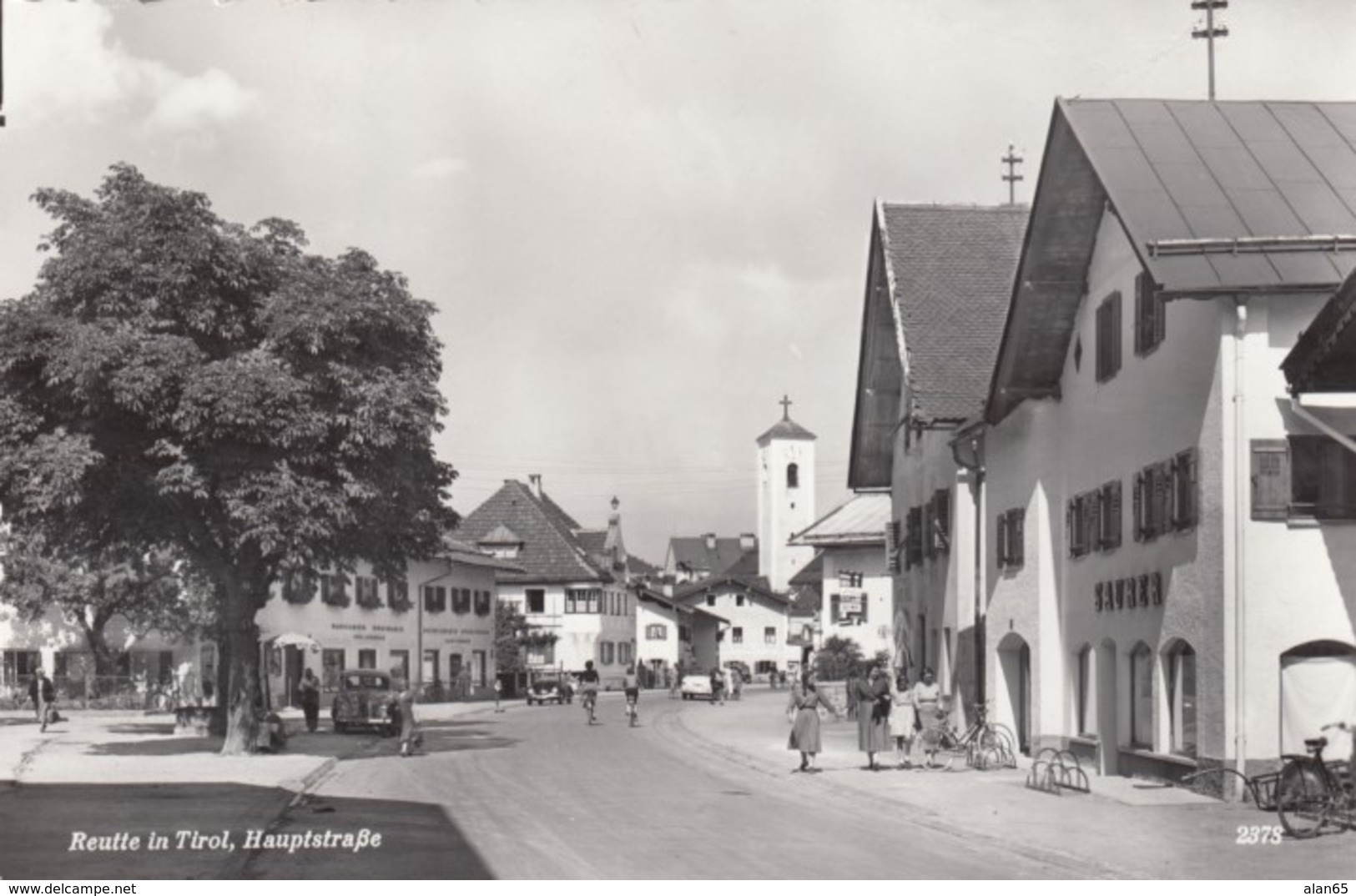 Reutte (Tirol) Austria, Hauptstrasse High Street Scene, Bicycles Autos, C1950s/60s Vintage Real Photo Postcard - Reutte