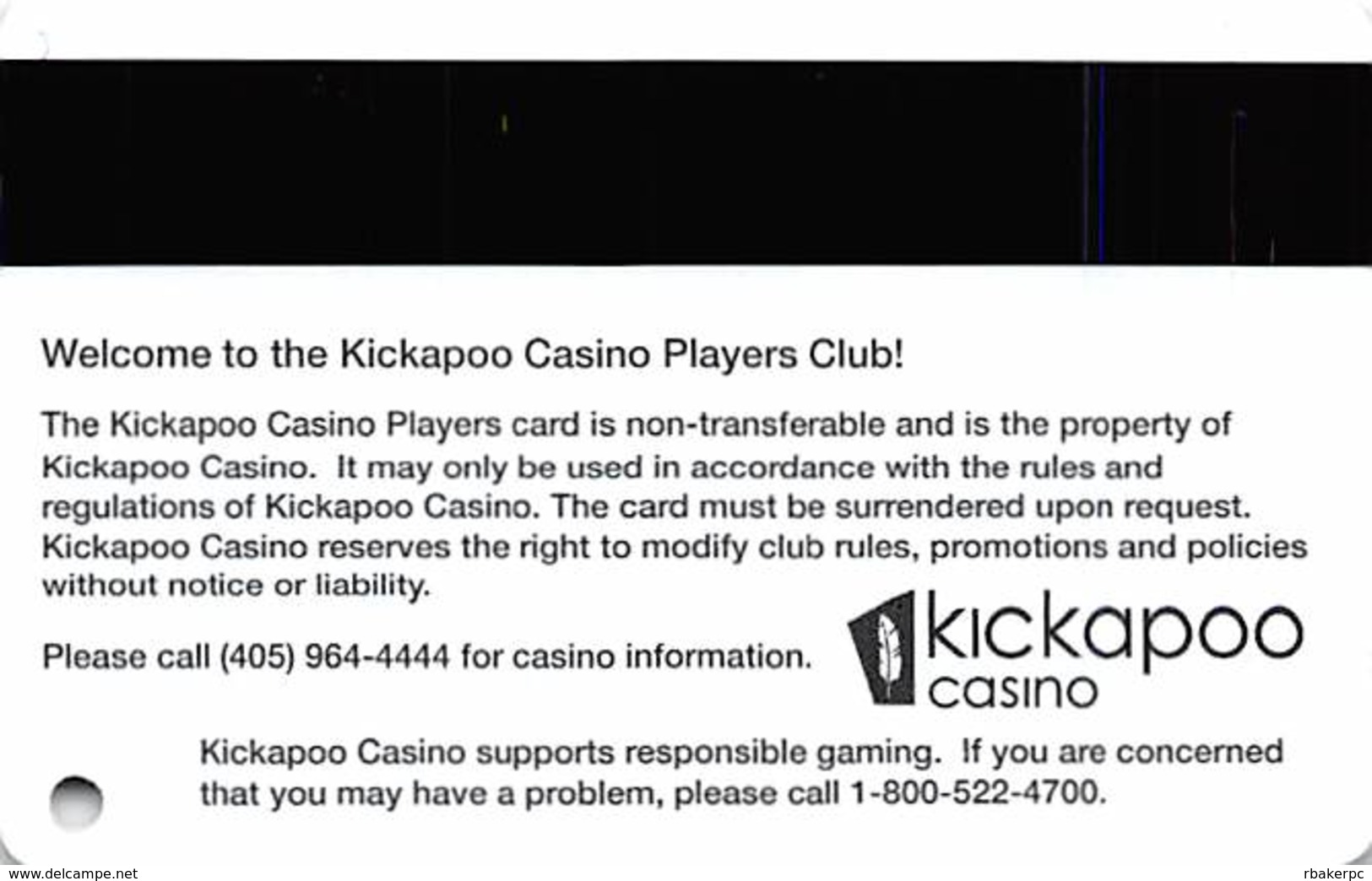 Kickapoo Casino - Harrah OK -  BLANK Black Slot Card - Casino Cards