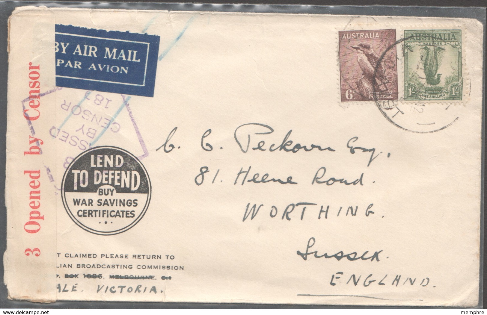 1942 Censored Air Letter To England  1/6 Rate- Tear In 1/- Stamp - Briefe U. Dokumente