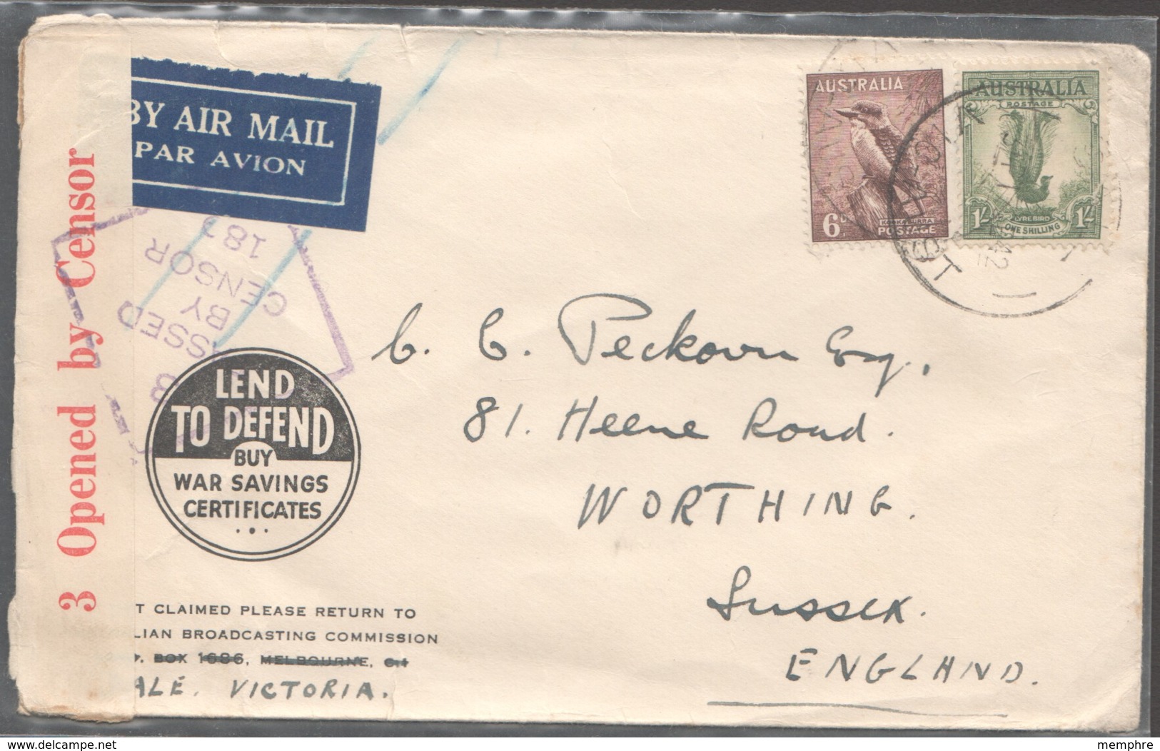 1942 Censored Air Letter To England  1/6 Rate- Tear In 1/- Stamp - Cartas & Documentos