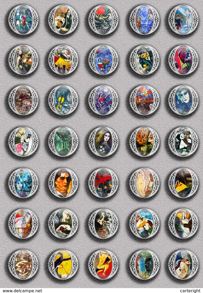 Marc Chagall Painting Fan ART BADGE BUTTON PIN SET 3 (1inch/25mm Diameter) 35 DIFF - Otros & Sin Clasificación