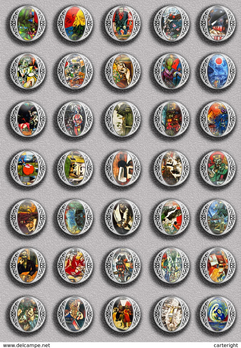 Marc Chagall Painting Fan ART BADGE BUTTON PIN SET 4 (1inch/25mm Diameter) 35 DIFF - Otros & Sin Clasificación