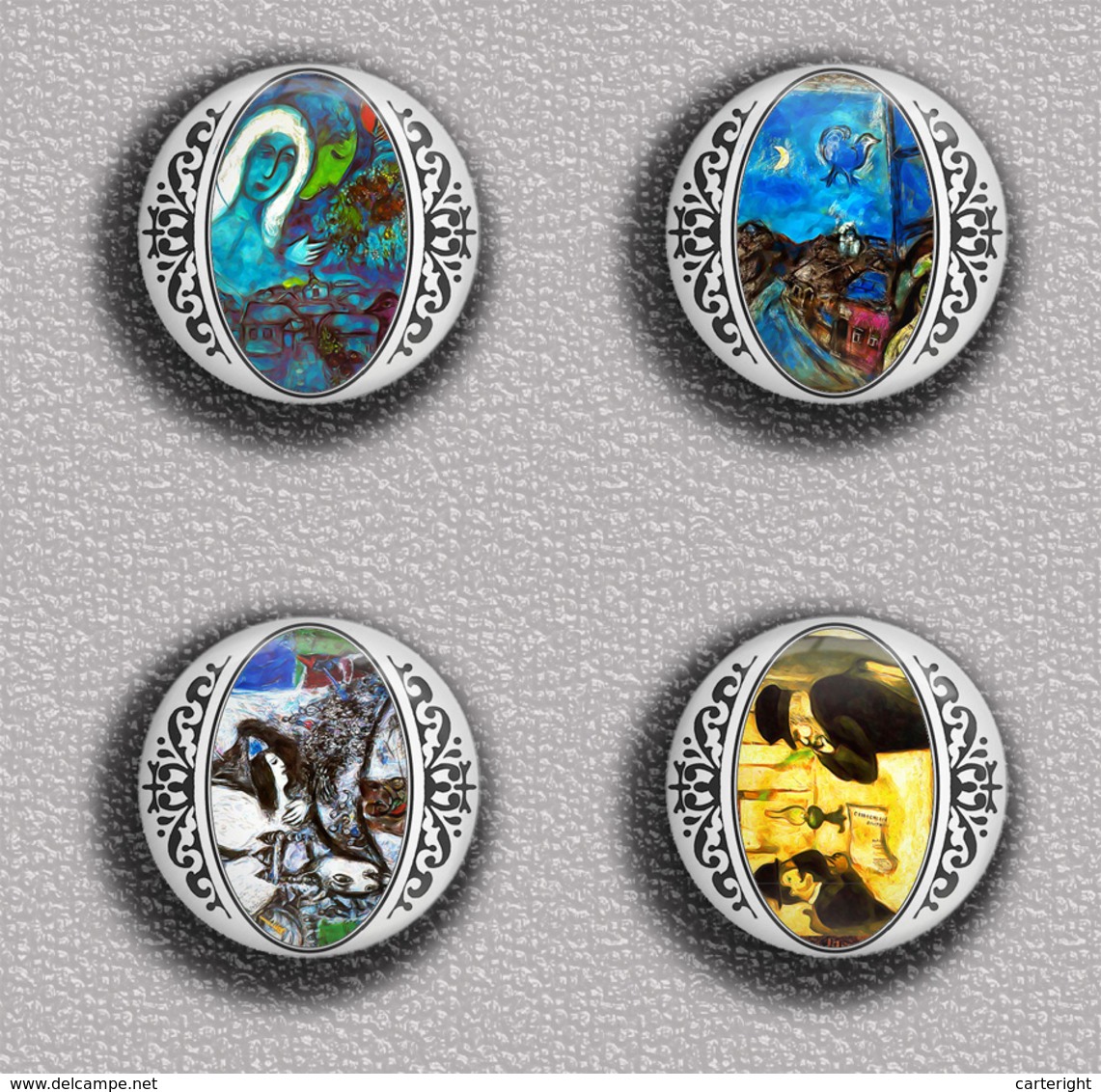 Marc Chagall Painting Fan ART BADGE BUTTON PIN SET 5 (1inch/25mm Diameter) 35 DIFF - Otros & Sin Clasificación