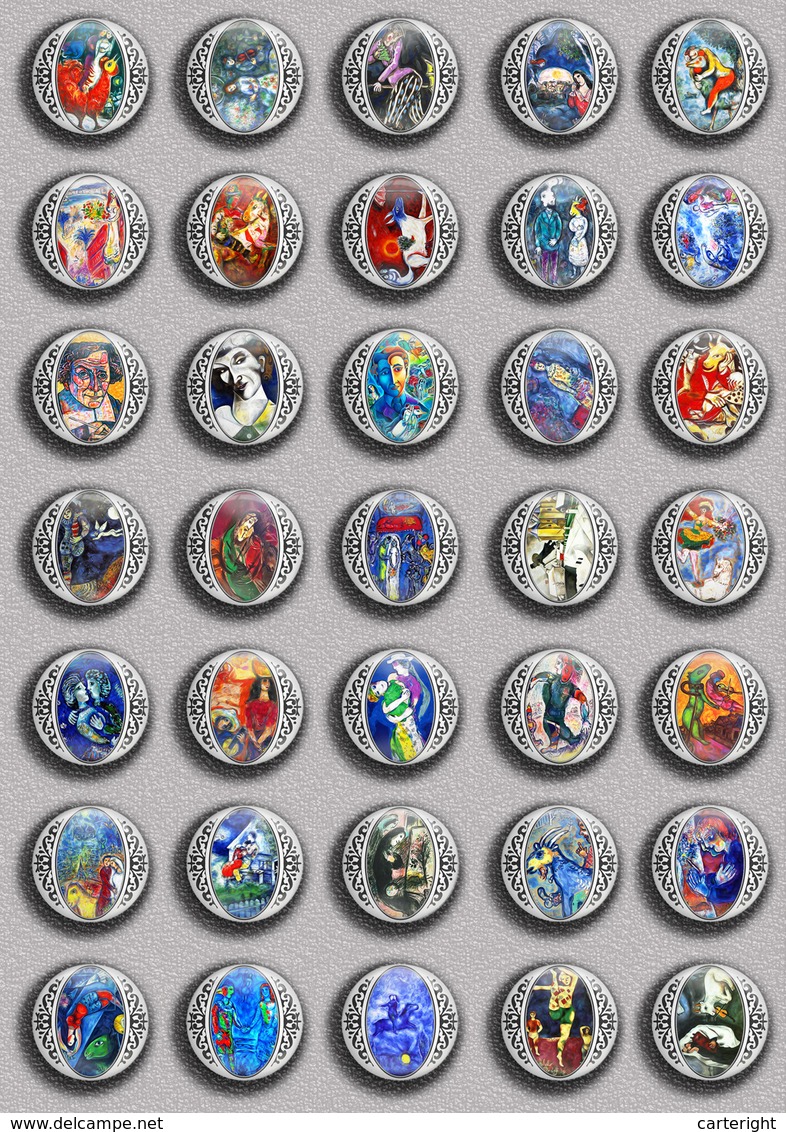 Marc Chagall Painting Fan ART BADGE BUTTON PIN SET 6 (1inch/25mm Diameter) 35 DIFF - Otros & Sin Clasificación