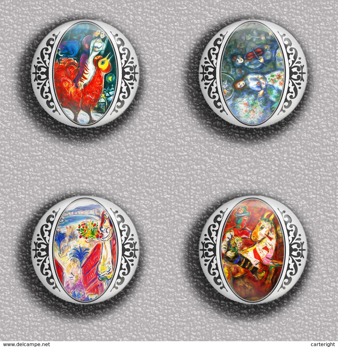 Marc Chagall Painting Fan ART BADGE BUTTON PIN SET 6 (1inch/25mm Diameter) 35 DIFF - Otros & Sin Clasificación