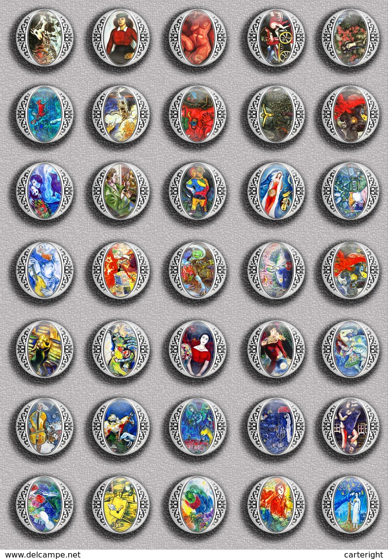 Marc Chagall Painting Fan ART BADGE BUTTON PIN SET 7 (1inch/25mm Diameter) 35 DIFF - Otros & Sin Clasificación