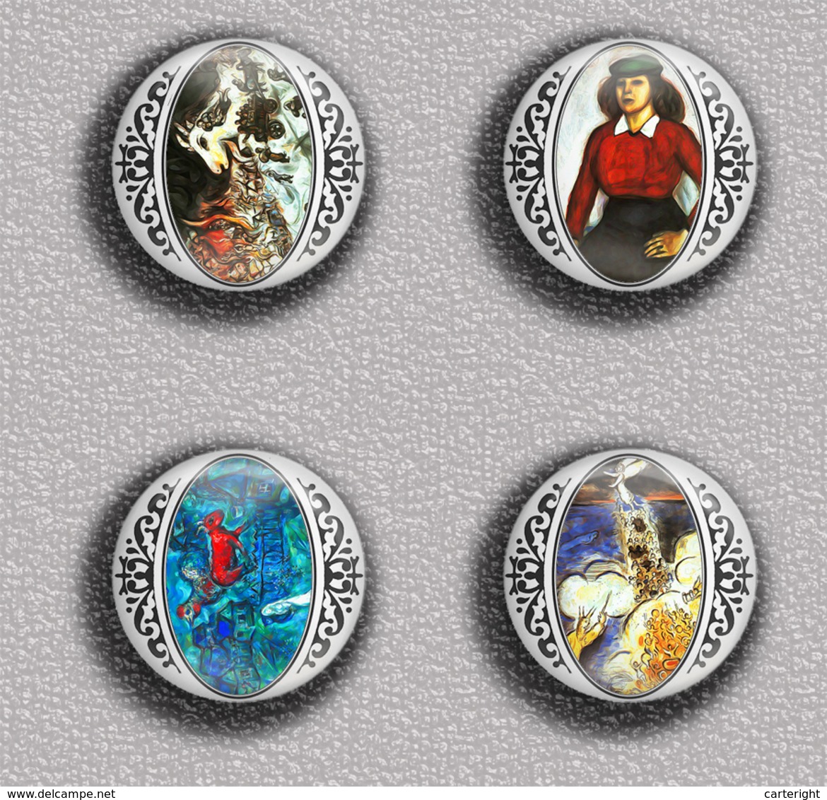 Marc Chagall Painting Fan ART BADGE BUTTON PIN SET 7 (1inch/25mm Diameter) 35 DIFF - Otros & Sin Clasificación