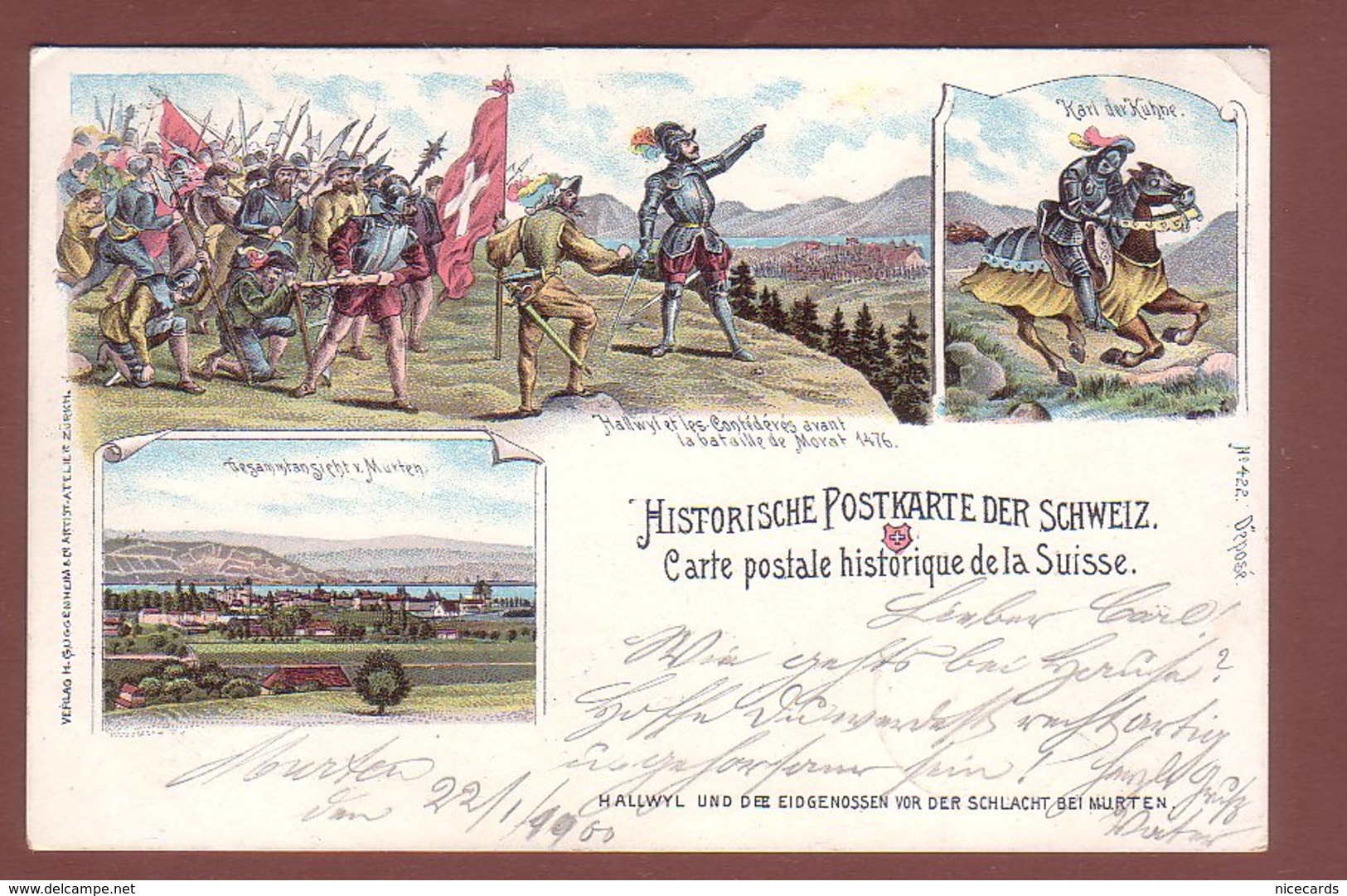 Fribourg - Histoire SUISSE - Hallwyl - Bataille De MORAT - Oblitération Linéaire - 1900 // Petit Pli D'angle // - Murten