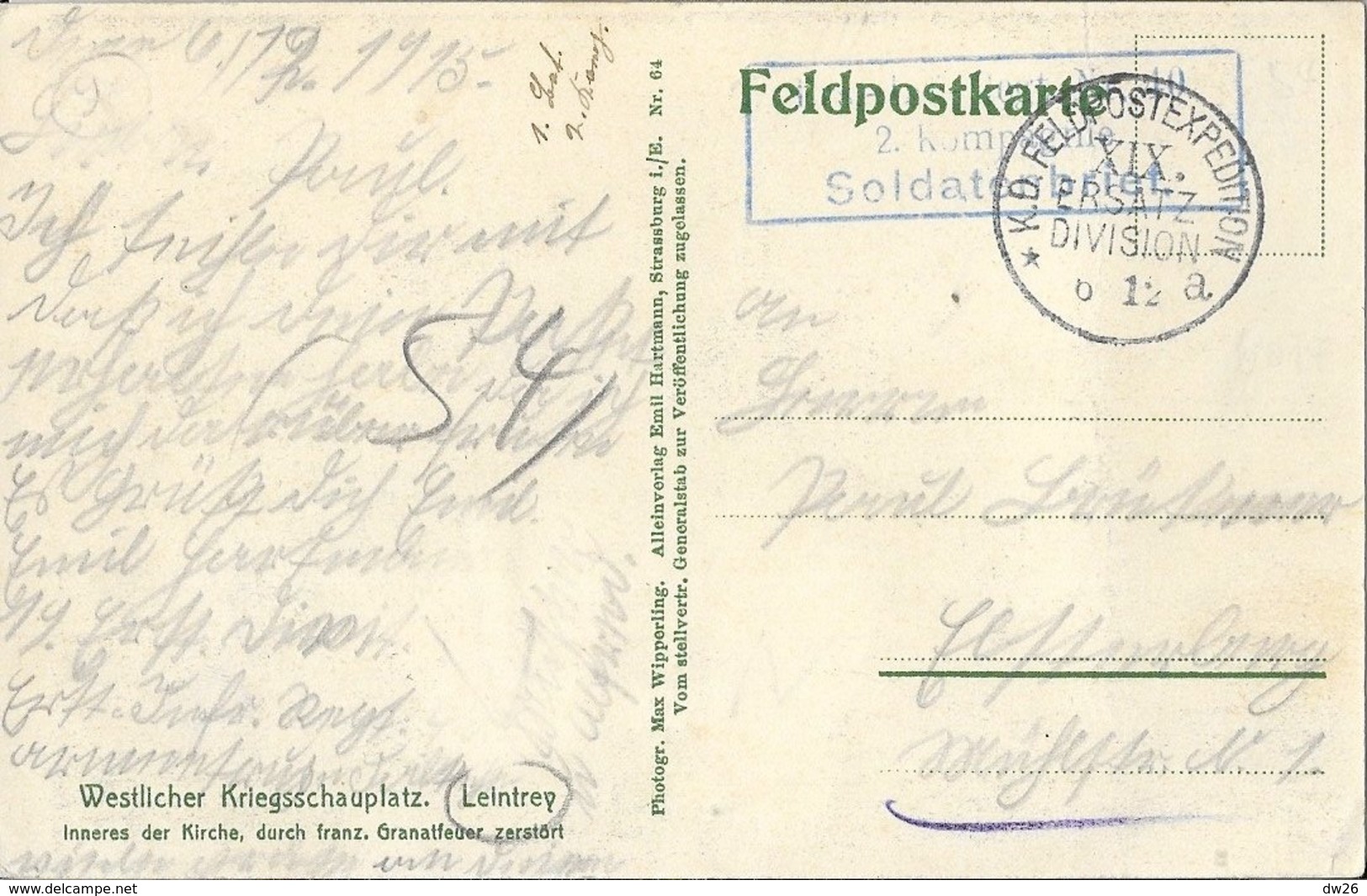 Belle collection 7 cartes, correspondance en Allemand: Leintrey après le bombardement, Kirche u. Schulhaus, Franz Dorf..